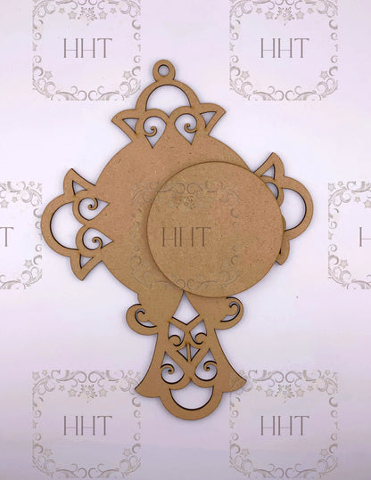 Laser Cut MDF, Vintage Style, Christmas, Cross, Pendant, Ornament, Base, Blank, 2-piece, Decoupage, Mixed Media 7.25 x 9.5 in, 1/8 in Handcrafted Holiday Traditions