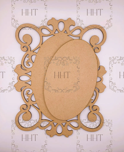 Laser Cut MDF, Vintage Style, Base, Blank, Overlay Center Oval, Plaque, Panel, 2 pc, Decoupage, Crafts, Mixed Media, 2 sizes Handcrafted Holiday Traditions