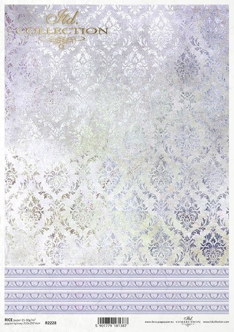 ITD Collection Rice Paper for Decoupage R2228 Size A4 8.27x11.7 inch, wallpaper motifs, pastel, backgrounds, laces, purple, Damask