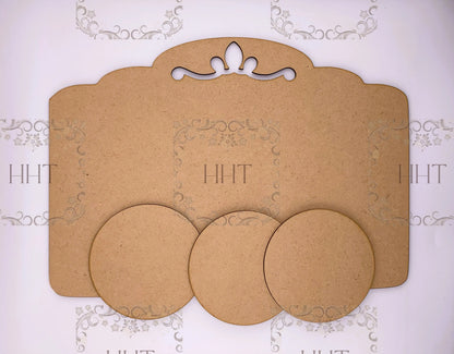 Laser Cut MDF, Blank, Base, with 3 Overlay Circles, Plaque, Panel, 4 piece, Decoupage, Mixed Media, Creative Use, 12"w x 8.5"h, 1/8 inch Handcrafted Holiday Traditions