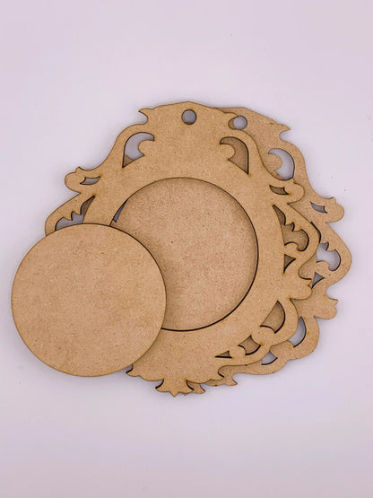 Laser Cut MDF Vintage Style Christmas Pendant Ornament Base, Blank, 3-piece Set for Decoupage, Crafts, Mixed Media,, 6h x 5.5w in, 1/8 Handcrafted Holiday Traditions