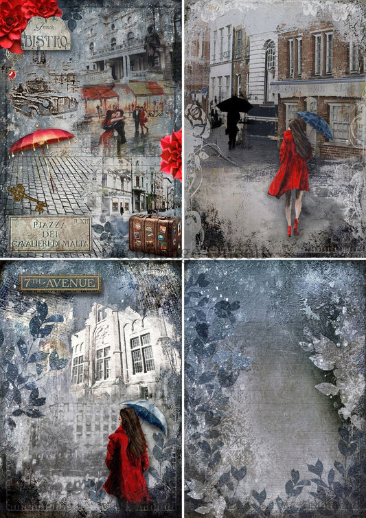 Decoupage Queen, Rice Paper, 2023 Fall Release, DPRP-0479 A4, Decoupage 8.3" X 11.7", Queen in the City, Lady, City Landscape, Blue sky