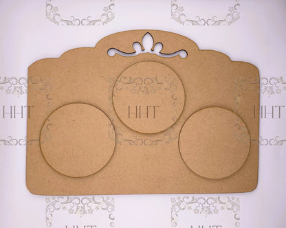 Laser Cut MDF, Blank, Base, with 3 Overlay Circles, Plaque, Panel, 4 piece, Decoupage, Mixed Media, Creative Use, 12"w x 8.5"h, 1/8 inch Handcrafted Holiday Traditions