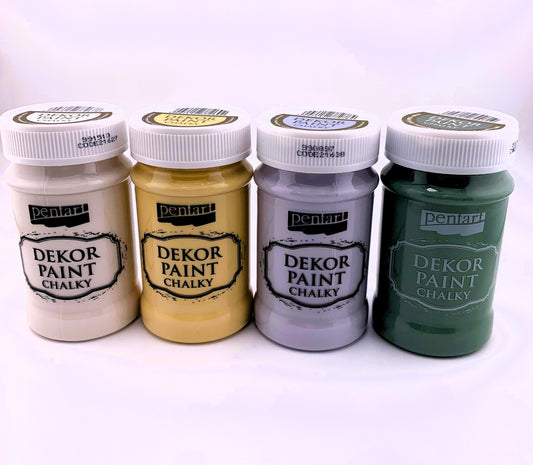 Pentart, Dekor, Chalky Paint, Cream-White, Dove-Gray, Khaki Green, Eggshell White, Matte, Quick Dry, Chalk Paint, Country Colors, 100 ml