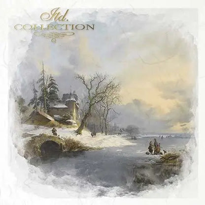 ITD Collection, Rice Paper, Mini Set, Decoupage RSM088, 6 sheets, Christmas, Snow, Winter Landscape, Rounds, Holiday Themes, Ornament Rounds ITD Collection