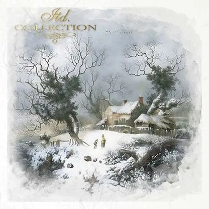 ITD Collection, Rice Paper, Mini Set, Decoupage RSM088, 6 sheets, Christmas, Snow, Winter Landscape, Rounds, Holiday Themes, Ornament Rounds ITD Collection