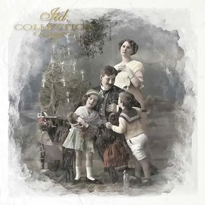 ITD Collection, Rice Paper, Mini Set, Decoupage RSM085, 6 sheets, Vintage, Family, Christmas Tree, Children, Celebrating, Ornament Rounds ITD Collection