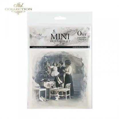 ITD Collection, Rice Paper, Mini Set, Decoupage RSM085, 6 sheets, Vintage, Family, Christmas Tree, Children, Celebrating, Ornament Rounds ITD Collection