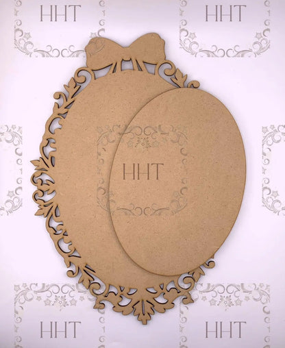 Laser Cut MDF, Blank, Base, Center Overlay Oval Panel, Wall, Plaque, 2 pc, Decoupage, Crafts, Mixed Media,, Vintage Style, Bow, wall Art Handcrafted Holiday Traditions