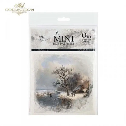 ITD Collection, Rice Paper, Mini Set, Decoupage RSM088, 6 sheets, Christmas, Snow, Winter Landscape, Rounds, Holiday Themes, Ornament Rounds ITD Collection