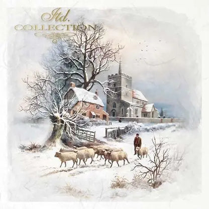 ITD Collection, Rice Paper, Mini Set, Decoupage RSM088, 6 sheets, Christmas, Snow, Winter Landscape, Rounds, Holiday Themes, Ornament Rounds ITD Collection