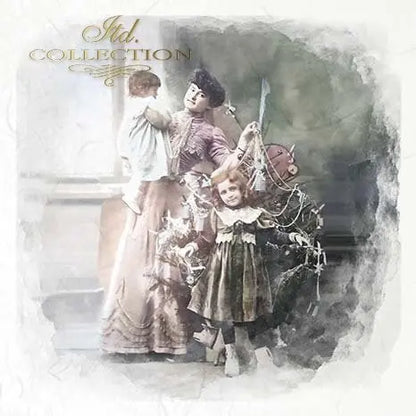 ITD Collection, Rice Paper, Mini Set, Decoupage RSM085, 6 sheets, Vintage, Family, Christmas Tree, Children, Celebrating, Ornament Rounds ITD Collection