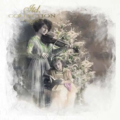 ITD Collection, Rice Paper, Mini Set, Decoupage RSM085, 6 sheets, Vintage, Family, Christmas Tree, Children, Celebrating, Ornament Rounds ITD Collection