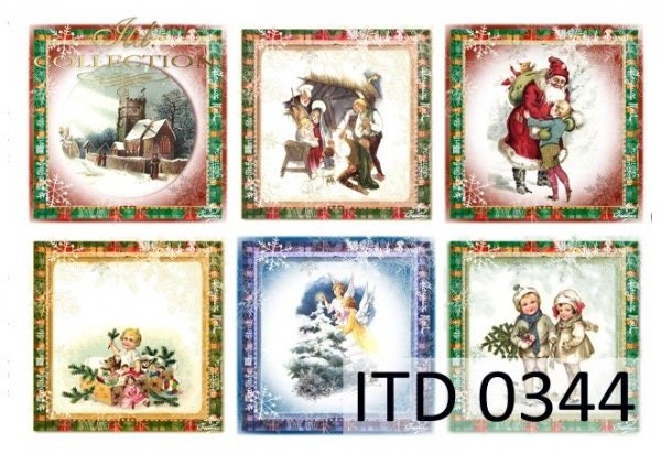 ITD Collection, Thin, Classic Paper, Decoupage, Mixed Media, D0344M, Size A4, 8.27x11.7 in, Christmas, Squares, Vintage, Deer, Birds, Angels