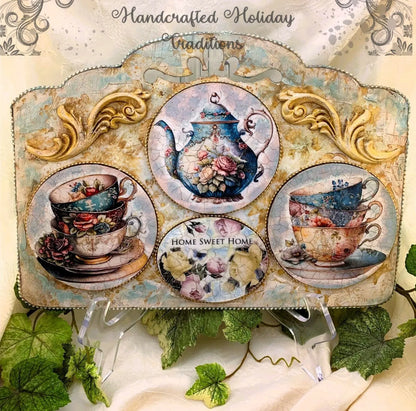 Laser Cut MDF, Blank, Base, with 3 Overlay Circles, Plaque, Panel, 4 piece, Decoupage, Mixed Media, Creative Use, 12"w x 8.5"h, 1/8 inch Handcrafted Holiday Traditions