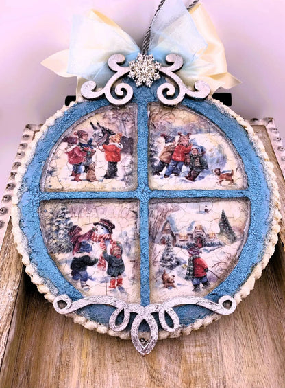 Laser Cut MDF, Christmas, Circle, Ornament, Base, Blank, Windowpane Overlay, 2 pc, Decoupage, Mixed Media, 6" x 6.5", 1/8 in thick Handcrafted Holiday Traditions