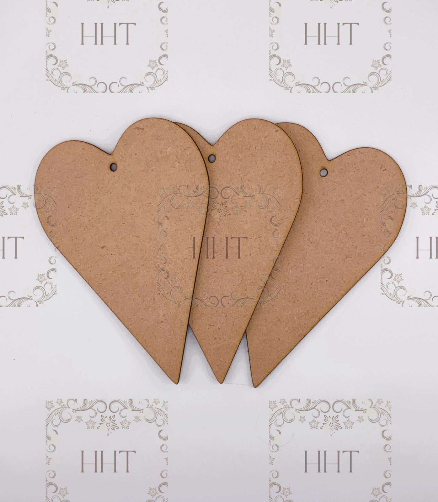 Laser Cut MDF, Heart Ornament, Blank, Base, Set 3, Decoupage Crafts, Mixed Media, 4" x 6", 1/8" thick