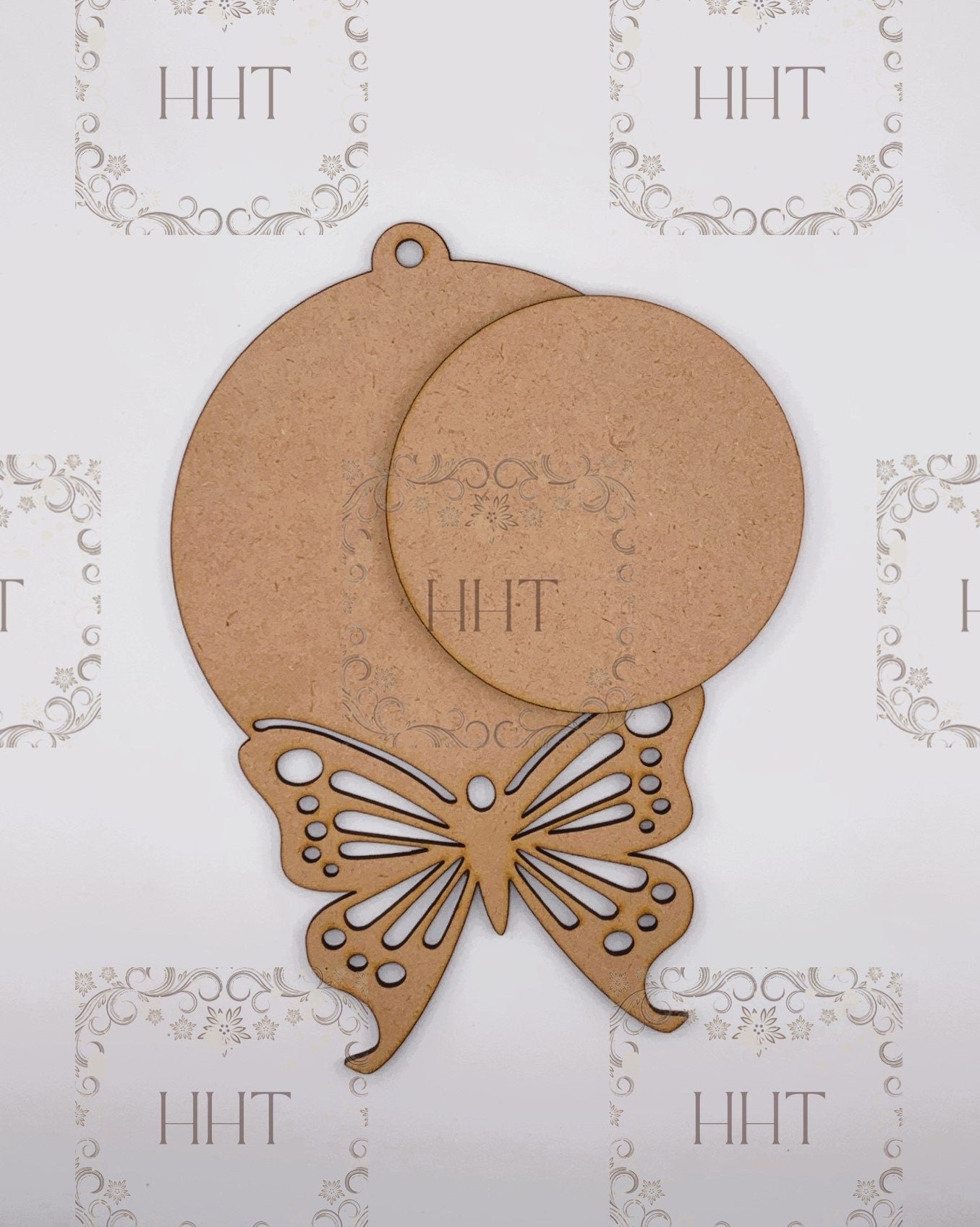 Laser Cut MDF, Butterfly, Christmas Ornament, Craft, Base, Blank, Canvas, Center Overlay, 2 pc, Decoupage Mixed Media 6" x 8.5", 1/8"