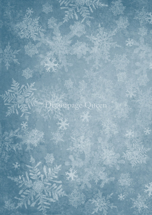 Decoupage Queen, 2023 Winter Release, Christmas, Rice Paper, A4 8.27 X 11.69, Frozen Over, Blue, White. Snowflakes, Background, 0522