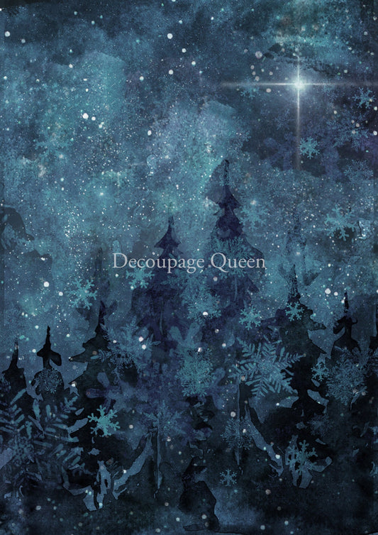 Decoupage Queen, 2023 Winter Release, Christmas, Rice Paper, A4 8.27 X 11.69, Blue, Night Sky, Background, Blue, Wallpaper, 0530