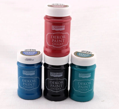 Pentart, Dekor, Chalky Paint, Country Colors, Cardinal Red, Ebony, Emerald, Steel Blue, Matte, Quick Dry, Chalk Paint, 100 ml Pentart