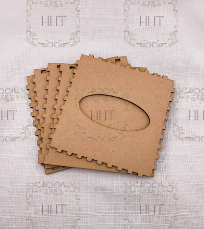 Laser Cut MDF, Square, Tissue, Box, Cover, Craft, Base, Blank, Canvas, Decoupage, Mixed Media, Paintable, 5 pc, 5.25" x 5.25" x 5.25" Handcrafted Holiday Traditions