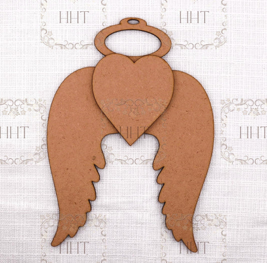 Laser Cut MDF, Angel Wings, Heart, Pendant, Ornament, Blank, Base, Center Overlay 2 pc, Decoupage, Crafts, Mixed Media, 5 x 7 in, 1/8