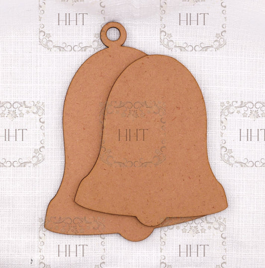 Laser Cut MDF, Holiday, Bell, Christmas Ornament, Blank, Base, Canvas, Overlay, 2 pc, Decoupage, Mixed Media, 6" x 7.75",  1/8" thick