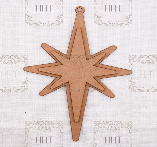 Laser Cut MDF, Bethlehem Star, Pendant, Ornament, Blank, Base, Center Overlay 2 pc, Decoupage, Mixed Media 6.25" x 7.75" inches, 1/8 in