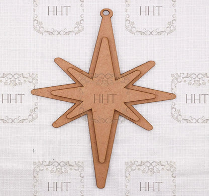 Laser Cut MDF, Bethlehem Star, Pendant, Ornament, Blank, Base, Center Overlay 2 pc, Decoupage, Mixed Media 6.25" x 7.75" inches, 1/8 in Handcrafted Holiday Traditions