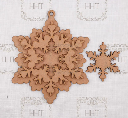 Laser Cut MDF, Snowflake, Crystal, Pendant, Ornament, Blank, Base, Center Overlay 3 pc, Decoupage, Mixed Media, Crafts, 6" x 6.5" in, 1/8 Handcrafted Holiday Traditions