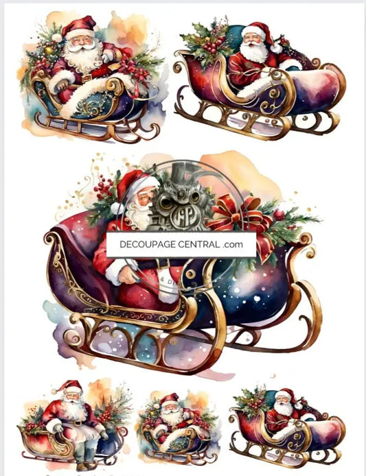 Decoupage Central, Christmas, Santa, Squares, Holiday, Decoration, DC230, Rice Paper, Decoupage, Mixed Media, A4 8.27x11.69 in Decoupage Central