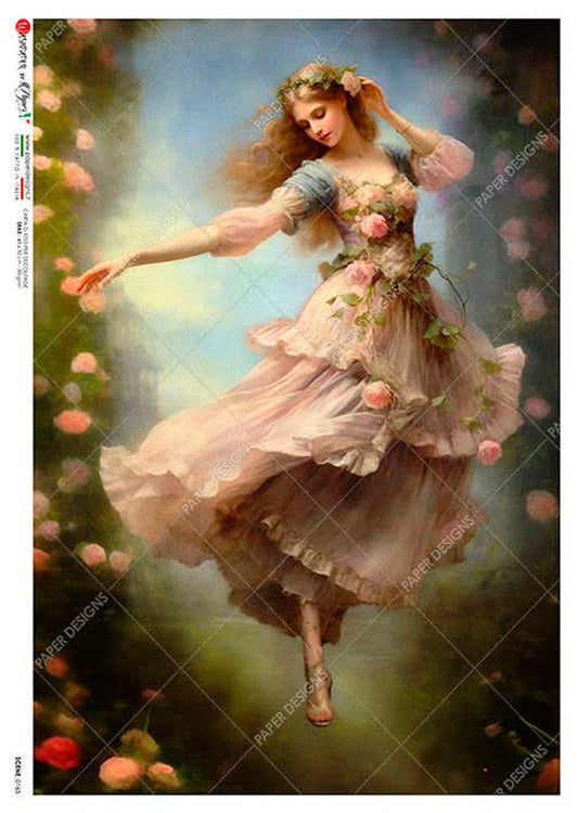 Paper Designs, 2023 Release, Floating Ballerina, Roses, Shabby Chic, Vintage Style, Rice Paper, Decoupage, Mixed  Media, 0165 A4 8.3 X 11.7