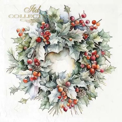 ITD Collection, Rice Paper, Mini Set, Decoupage RSM100, 6 sheets, 14,8x14,8 cm, Christmas Wreaths, Holiday Decorations, Rounds, Ornaments ITD Collection