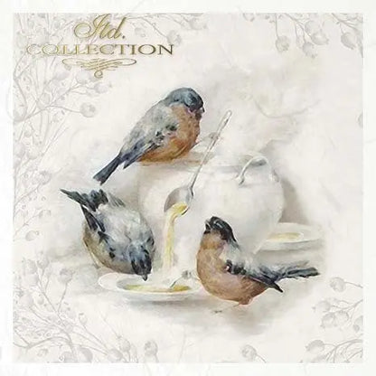 ITD Collection Rice Paper Mini Set for Decoupage RSM084, 6 sheets of rice paper 14,8x14,8 cm, Winter, Birds, Snow, Ornaments, Decorations ITD Collection