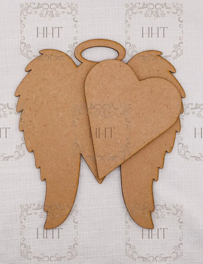 Laser Cut MDF, Angel Wings, Heart, Halo, Pendant, Christmas Ornament, Blank, Base, 2 pc, Decoupage, Mixed Media 6.5 x 7.25 in, 1/8 in Handcrafted Holiday Traditions