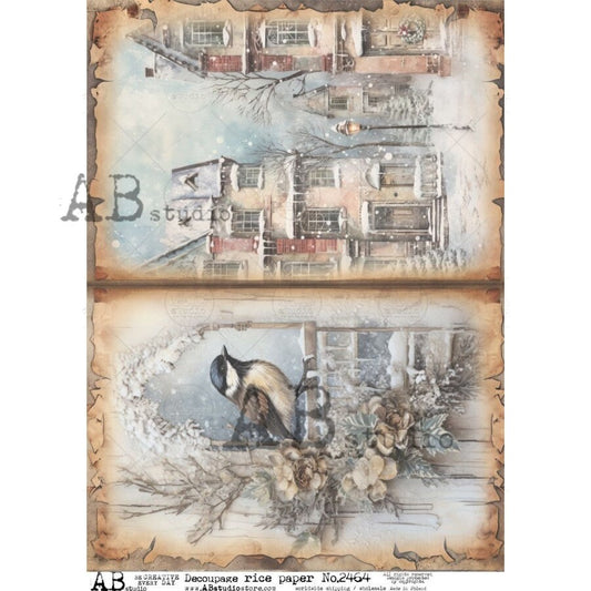 AB Studio, 2023 Release, Christmas, Bird, Houses, Winter Scenes, Shabby Chic, 2464, A4 8.2 X 11.6 Rice Paper Decoupage, Imported Poland
