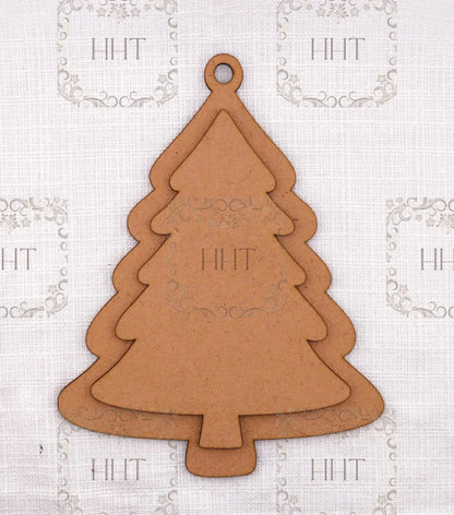 Laser Cut MDF, Christmas Tree, Pendant, Ornament, Blank, Base, Center Overlay 2 pc, Decoupage, Crafts, Mixed Media, 5.5" x 7" , 1/8 Handcrafted Holiday Traditions