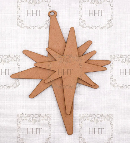 Laser Cut MDF, Bethlehem Star, Pendant, Ornament, Blank, Base, Center Overlay 2 pc, Decoupage, Mixed Media 6.25" x 7.75" inches, 1/8 in Handcrafted Holiday Traditions