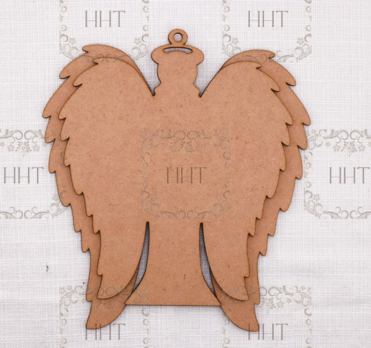 Laser Cut MDF Angel, Wings, Pendant, Ornament, Blank, Base, Center Overlay 2 pc, Decoupage, Crafts, Mixed Media, 6.5" x 7" , 1/8