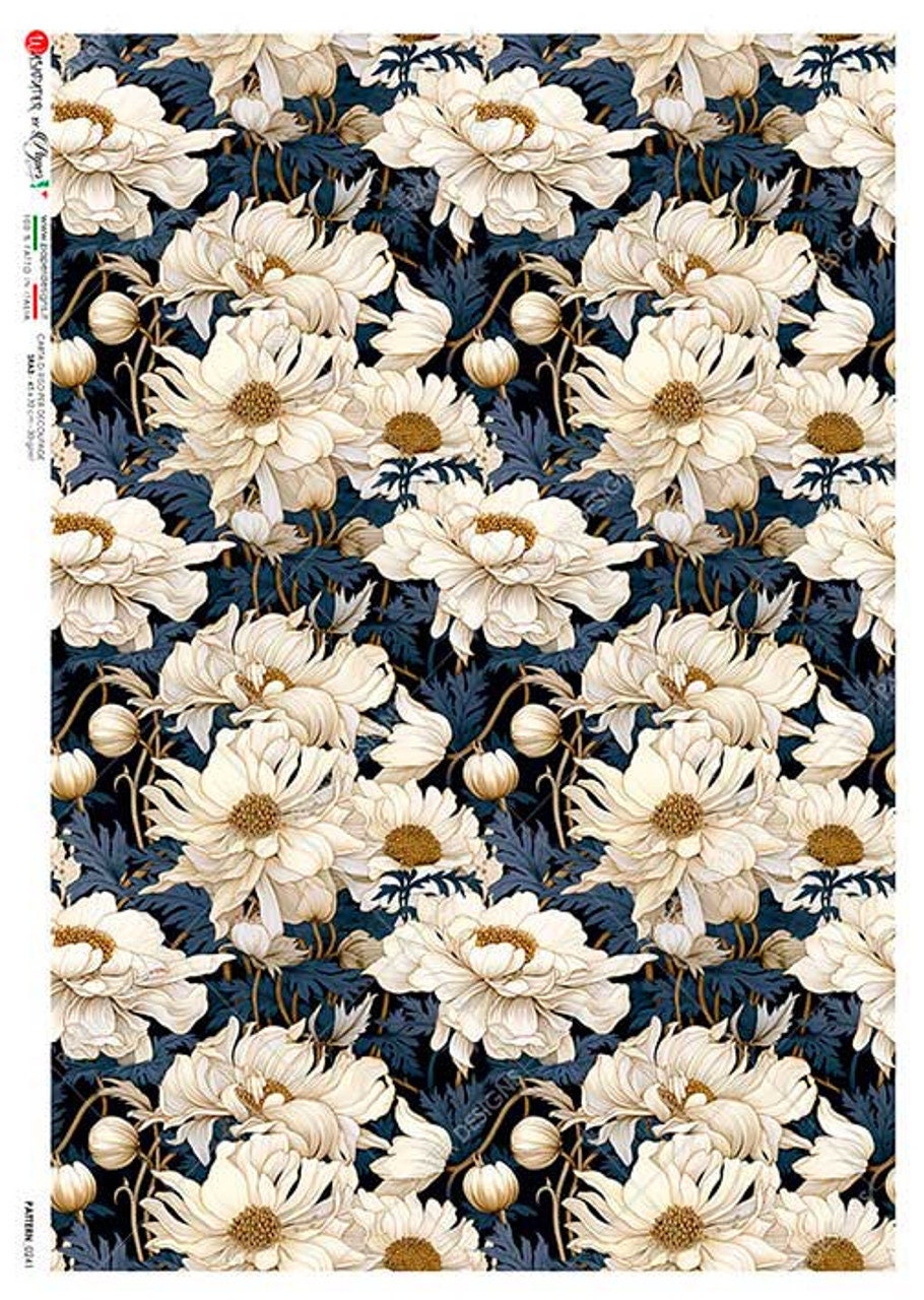 Paper Designs, 2023 Release, Blue, White, Flowers, Daisies, Wallpaper, Background, Rice Paper, Decoupage, Mixed  Media, 0241 A4 8.3 x 11.7