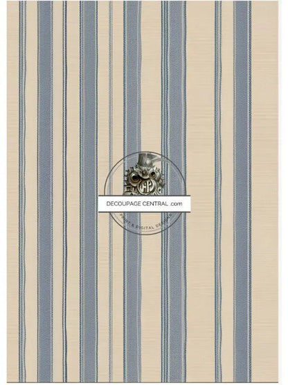 Decoupage Central, Blue, Beige, Country, Ticking, Stripes, Background, Wallpaper, DC144, Rice Paper, Decoupage, Mixed Media, A4 8.27x11.69 Decoupage Central