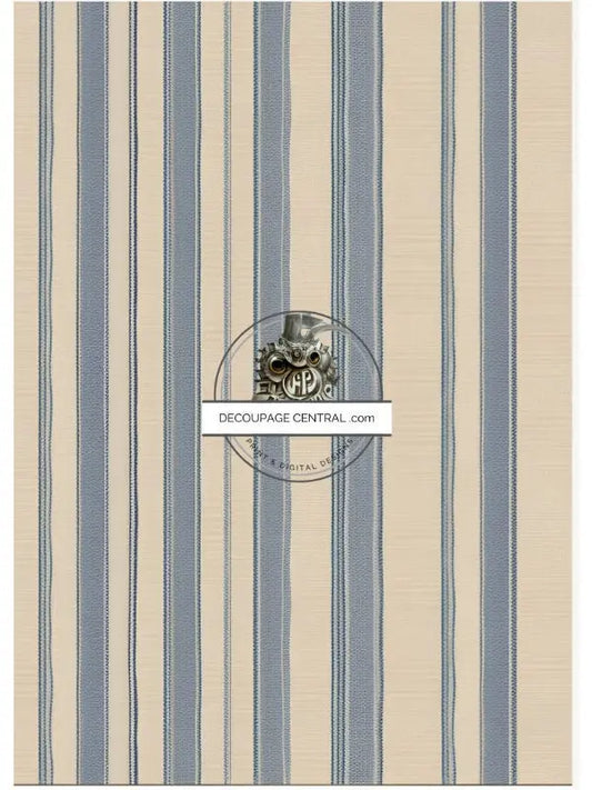 Decoupage Central, Blue, Beige, Country, Ticking, Stripes, Background, Wallpaper, DC144, Rice Paper, Decoupage, Mixed Media, A4 8.27x11.69 Decoupage Central