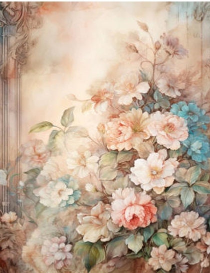 LaBlanche, 2023 Winter Release, Rice Paper, Beautiful, Flowers, Watercolor, Vintage, Shabby Chic Style, LBD330, A4 8.27 X 11.69 in
