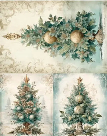 LaBlanche, 2023 Winter Release, Rice Paper, Christmas Trees, Decorated, 3 piece, Victorian, Shabby Chic Style, LBD338, A4 8.27 X 11.69 in LaBlanche