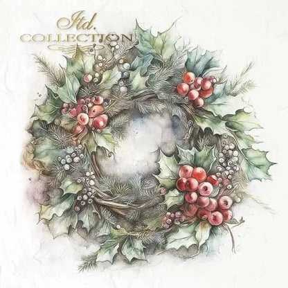 ITD Collection, Rice Paper, Mini Set, Decoupage RSM100, 6 sheets, 14,8x14,8 cm, Christmas Wreaths, Holiday Decorations, Rounds, Ornaments ITD Collection