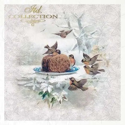 ITD Collection Rice Paper Mini Set for Decoupage RSM084, 6 sheets of rice paper 14,8x14,8 cm, Winter, Birds, Snow, Ornaments, Decorations ITD Collection