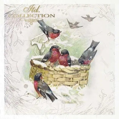 ITD Collection Rice Paper Mini Set for Decoupage RSM084, 6 sheets of rice paper 14,8x14,8 cm, Winter, Birds, Snow, Ornaments, Decorations ITD Collection