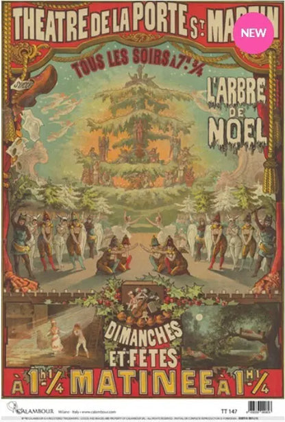 Calambour, Italian Design, Christmas Collection, Holiday, Theater, Matinee, Holiday, Vintage Style, TT147 Rice Paper, Decoupage 9.7"x13.5" Calambour