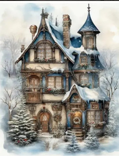 LaBlanche, 2023 Winter Release, Rice Paper, Beautiful, Christmas, Vintage, Victorian House, Winter, Snow, Forest, LBD335, A4 8.27 X 11.69 in LaBlanche